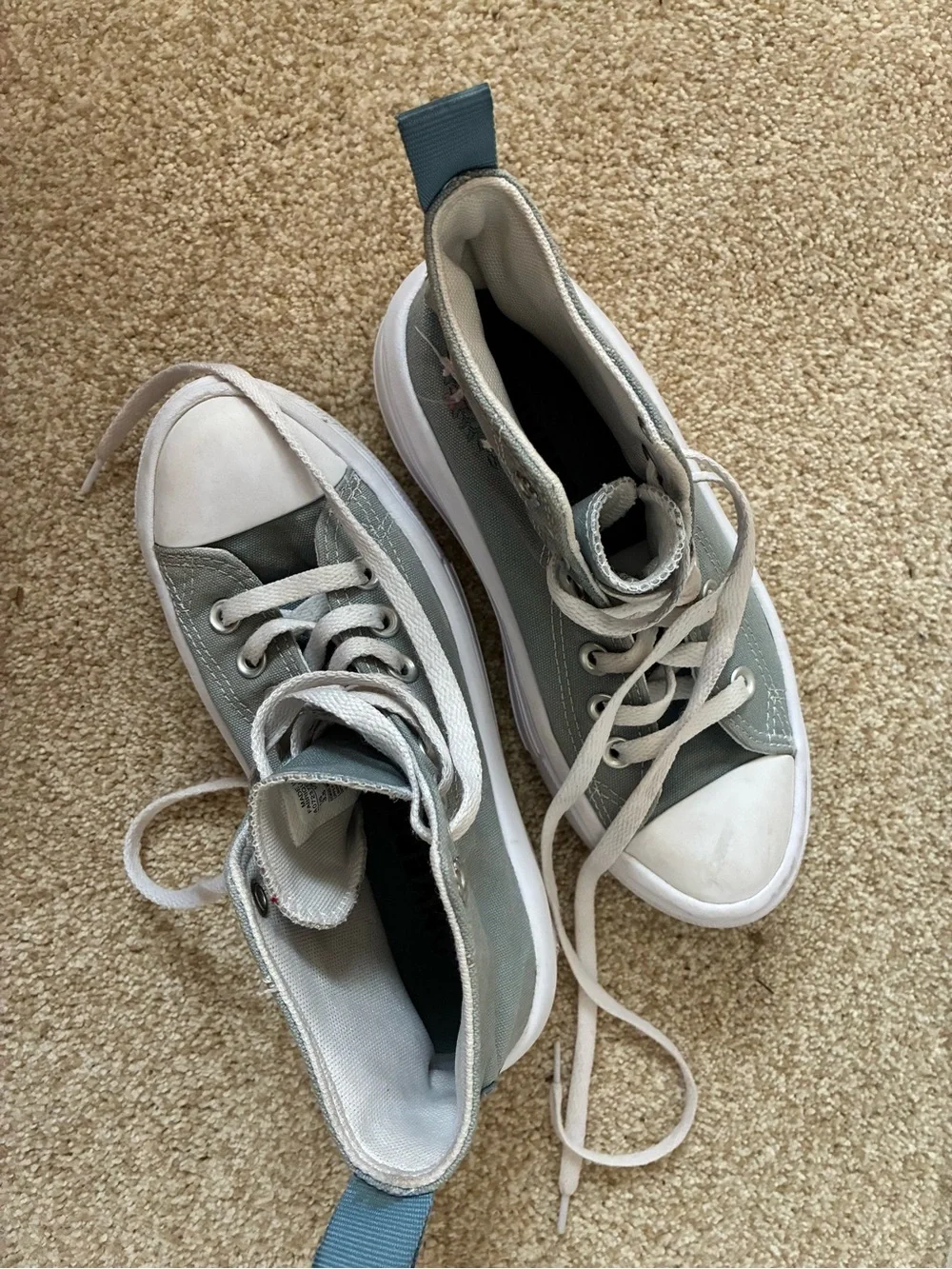 Converse Sage Green High-Top Platform Sneakers with Floral Patch kids size 3.5